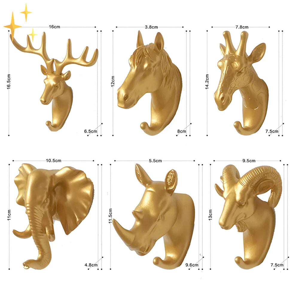 Gold Animal Head Wall Hook – Decorative Luxury Key Holder for Hallway & Home