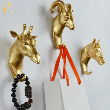 Gold Animal Head Wall Hook – Decorative Luxury Key Holder for Hallway & Home