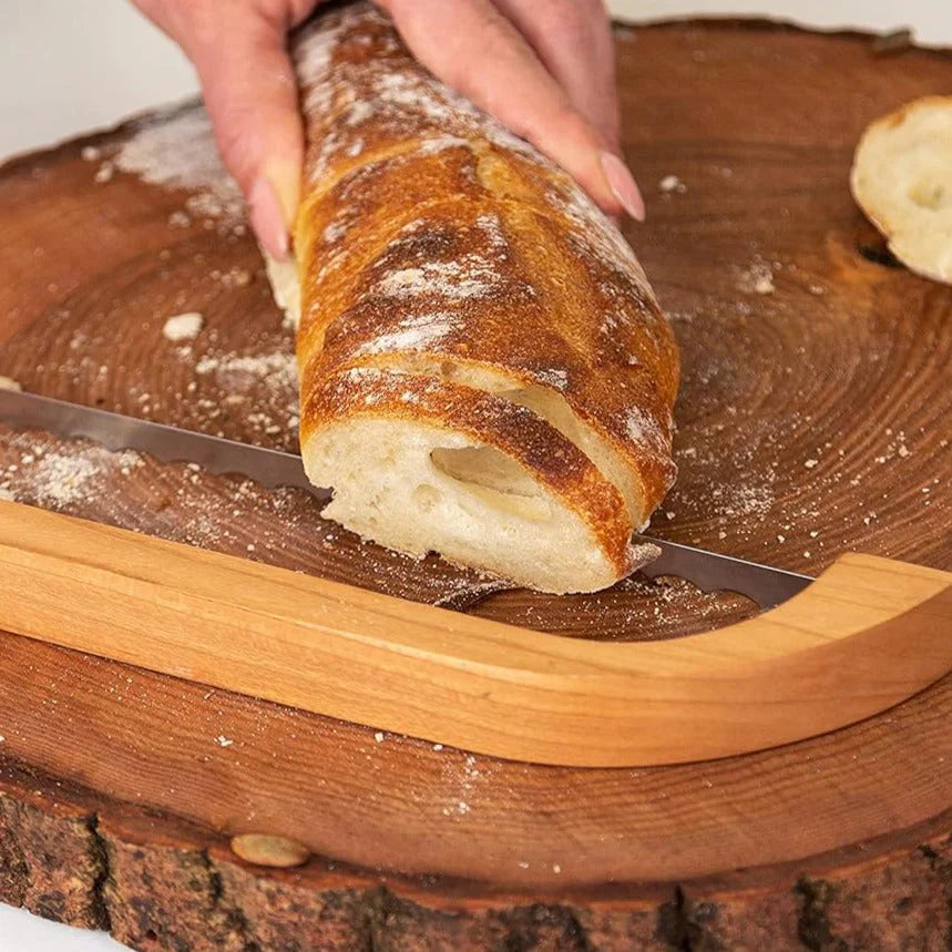 Wooden Bread Knife with Non-Slip Cutting Guide for Safe Slicing