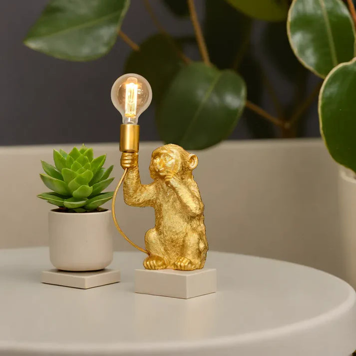 Golden Monkey Table Lamp with Flower Pot