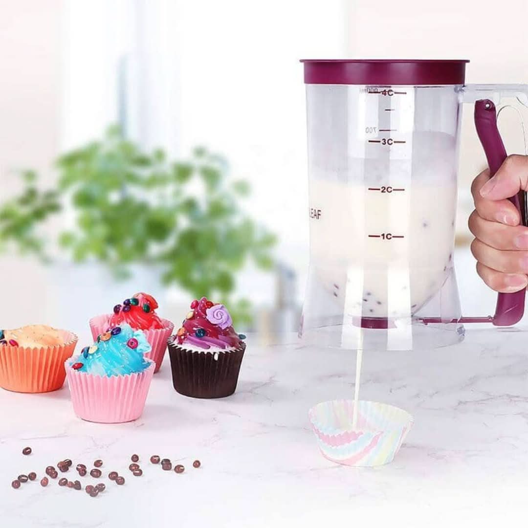 Batter Dispenser with Measuring Scale and Spout for Muffins, Cakes, and Baked Goods