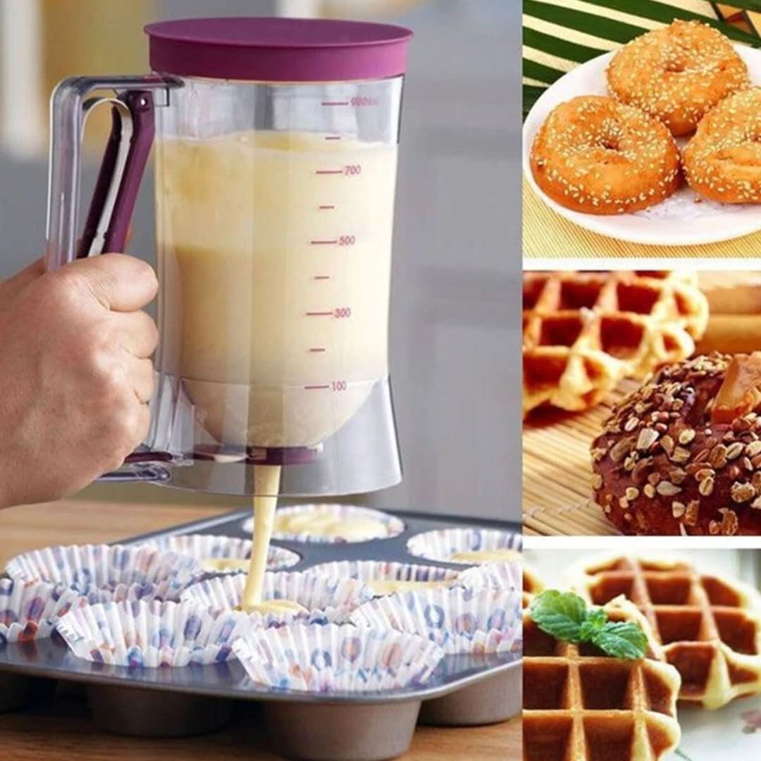 Batter Dispenser with Measuring Scale and Spout for Muffins, Cakes, and Baked Goods