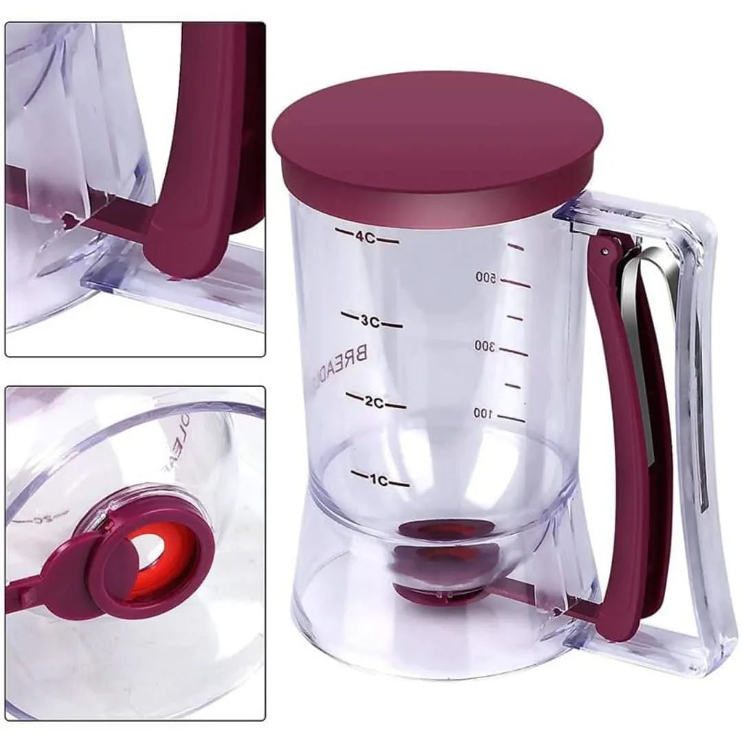 Batter Dispenser with Measuring Scale and Spout for Muffins, Cakes, and Baked Goods