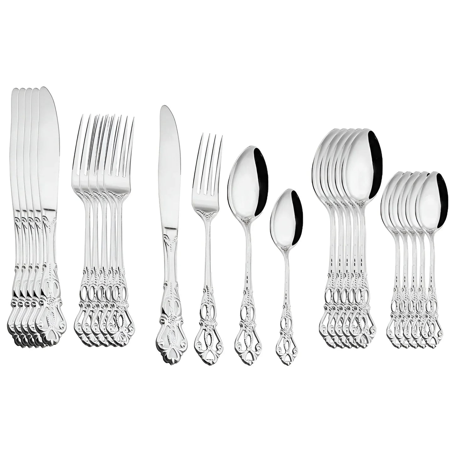 24-Piece Gold Cutlery Set with Elegant Engraving – Luxury Stainless Steel Flatware for 6 People