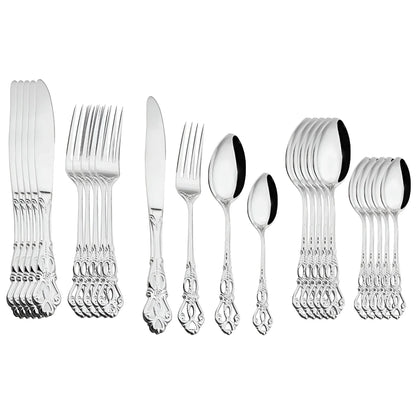 24-Piece Gold Cutlery Set with Elegant Engraving – Luxury Stainless Steel Flatware for 6 People
