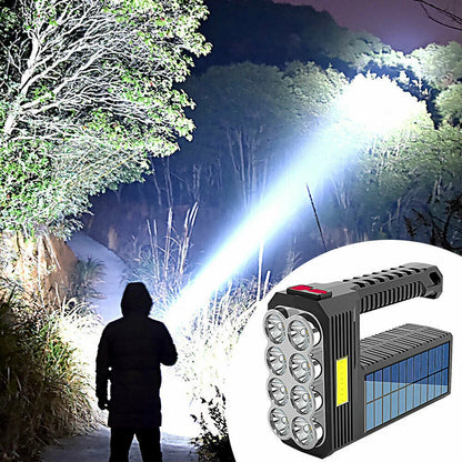 Power LED Flashlight with Solar Charging – Waterproof Handheld Spotlight with 10,000 m Range and Large Lithium Battery