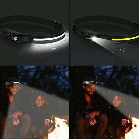Rechargeable LED Headlamp with Wide-Angle Light and Motion Sensor