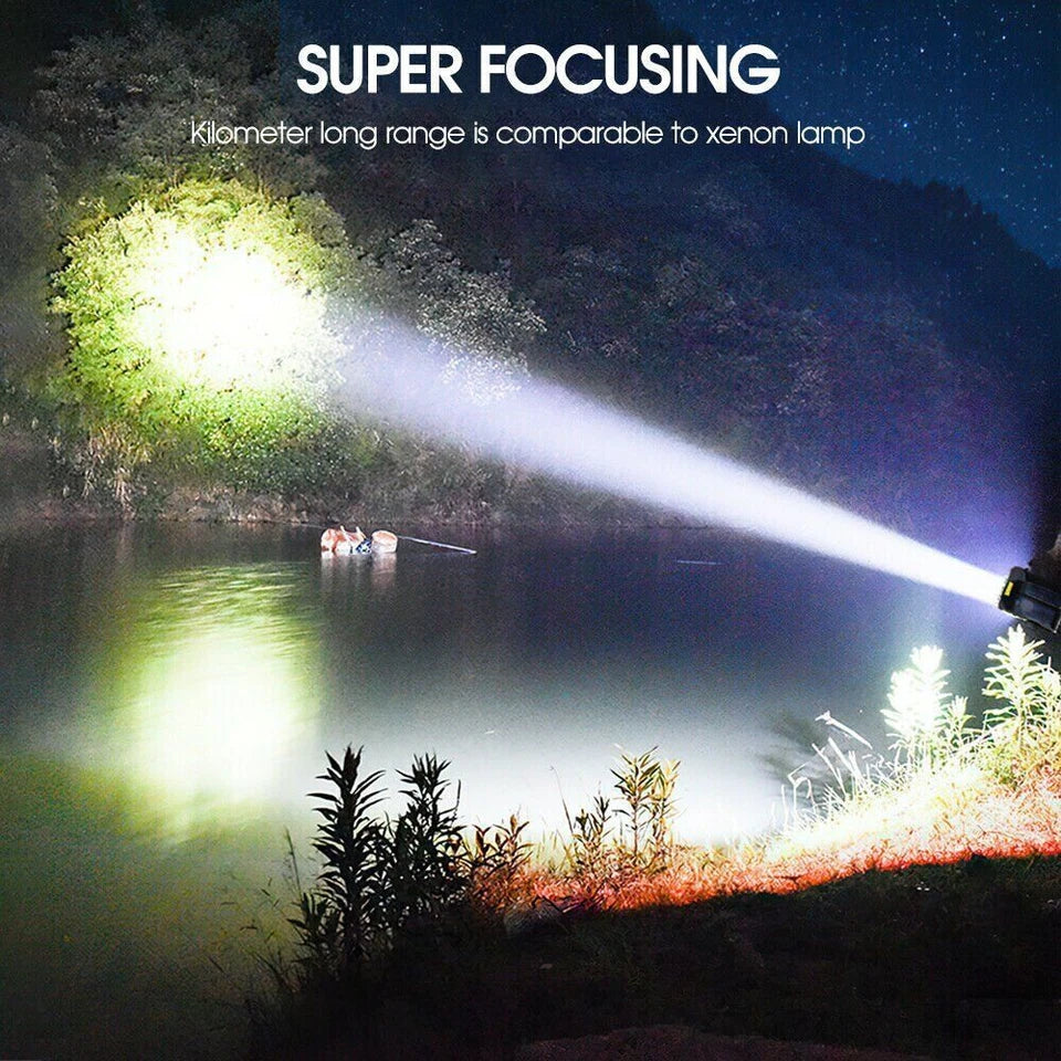 Power LED Flashlight with Solar Charging – Waterproof Handheld Spotlight with 10,000 m Range and Large Lithium Battery
