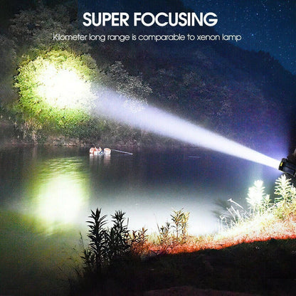 Power LED Flashlight with Solar Charging – Waterproof Handheld Spotlight with 10,000 m Range and Large Lithium Battery