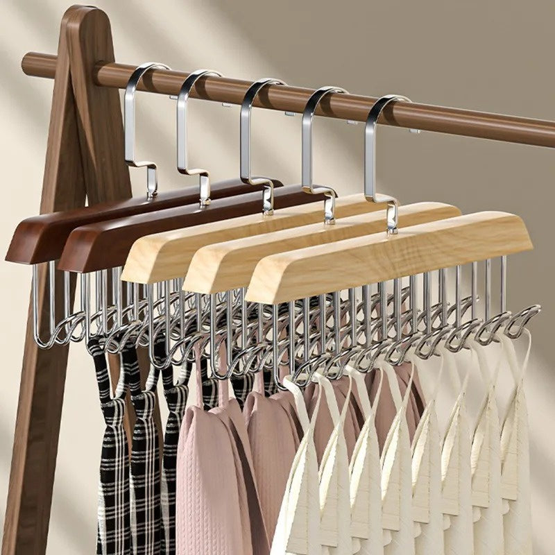 Space-Saving Wooden Multi-Hook Clothes Hanger