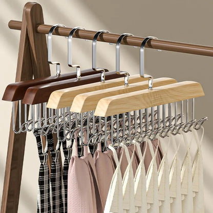Space-Saving Wooden Multi-Hook Clothes Hanger
