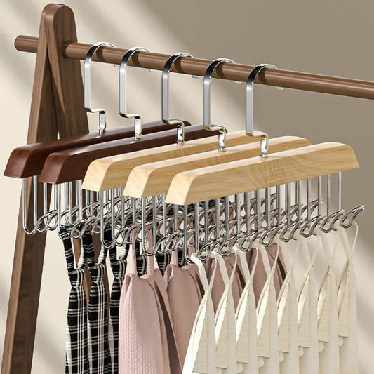 Space-Saving Wooden Multi-Hook Clothes Hanger