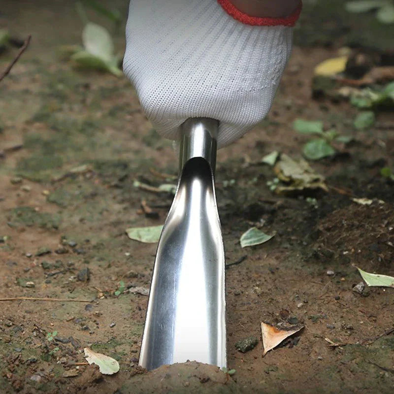 Stainless Steel Weed Puller With Wooden Handle – Sturdy Digging Tool For The Garden