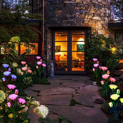 Solar-Powered Rose Lights – Garden Stakes with Solar Panel for Ambient Outdoor Lighting