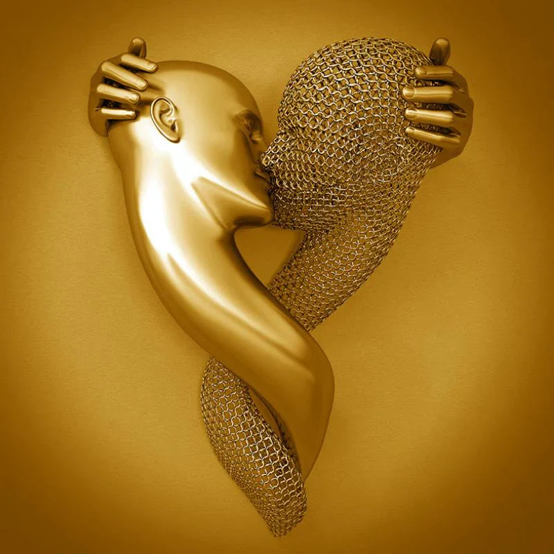 Wall Art with Love Metal Figure – Modern Love Canvas for Living Room & Bedroom