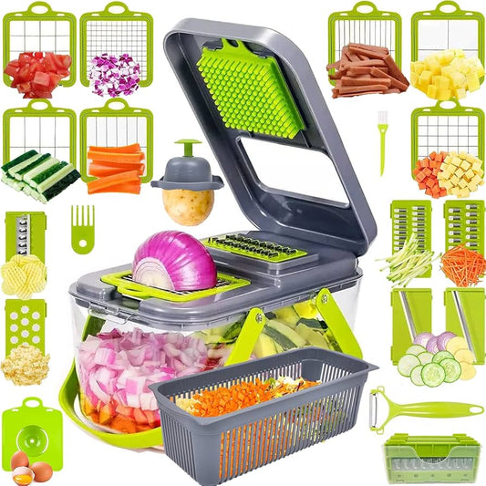 Multifunctional 18-in-1 Vegetable Cutter with Collection Container