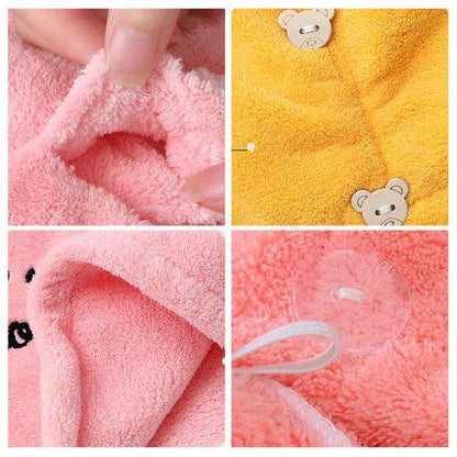 Quick-Dry Microfiber Hair Towel with Button Closure – Hair Turban for Women & Kids