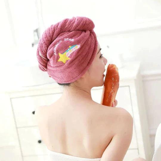 Quick-Dry Microfiber Hair Towel with Button Closure – Hair Turban for Women & Kids