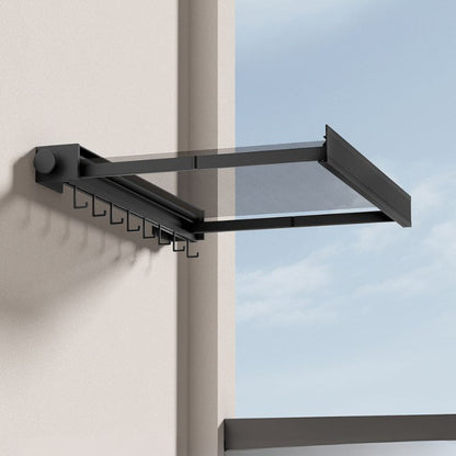 Wall-Mounted Clothes Drying Rack with Grid Shelf and Hook Rail