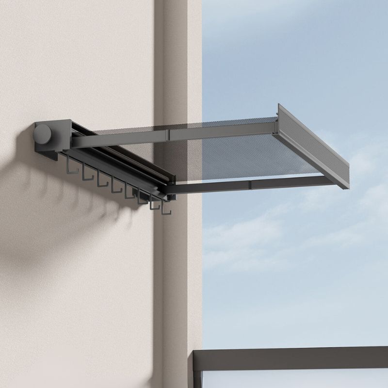 Wall-Mounted Clothes Drying Rack with Grid Shelf and Hook Rail