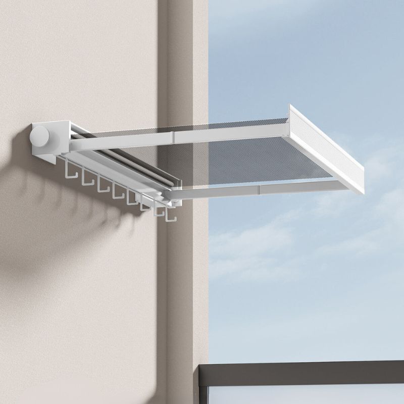 Wall-Mounted Clothes Drying Rack with Grid Shelf and Hook Rail